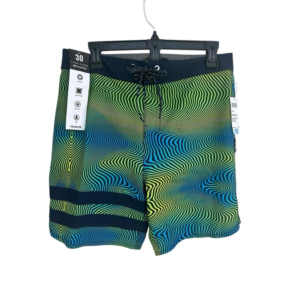 NWT Hurley Phantom Eco Block Party 18" Boardshorts Blue Mens 30 Navy Marine Bleu